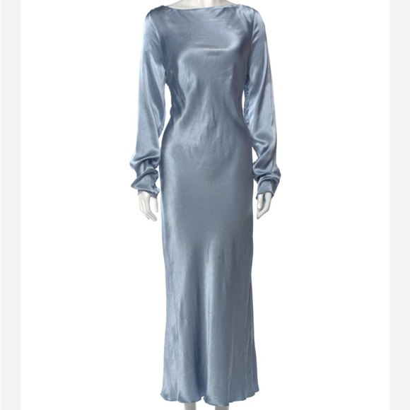 Shona Joy Light Blue Maxi Dress with Long Sleeves & Drape Back Size 12 - Picture 1 of 7